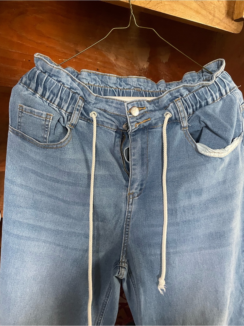 Women’s Light Blue Drawstring Waist Jeans